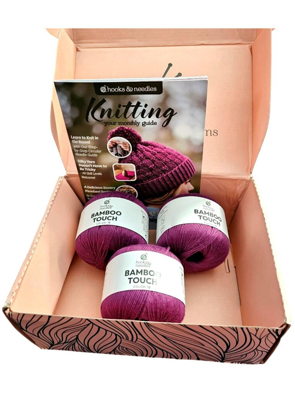 Knitting Kit With Bamboo Touch Yarn & Guide - Hooks & Needles - Color 15 - Mediu